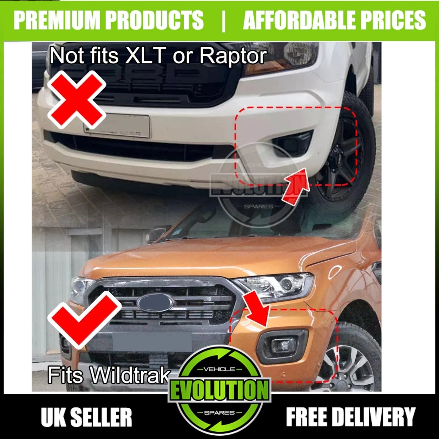 DRL Fog Light Surrounds Gloss LED Covers Fits Ford Ranger Wildtrak 2018-2022 T8