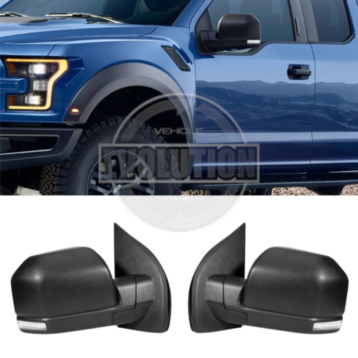 DOOR WING MIRROR SET F150 RAPTOR STYLE LARGE LED FITS FORD RANGER 2012-2022